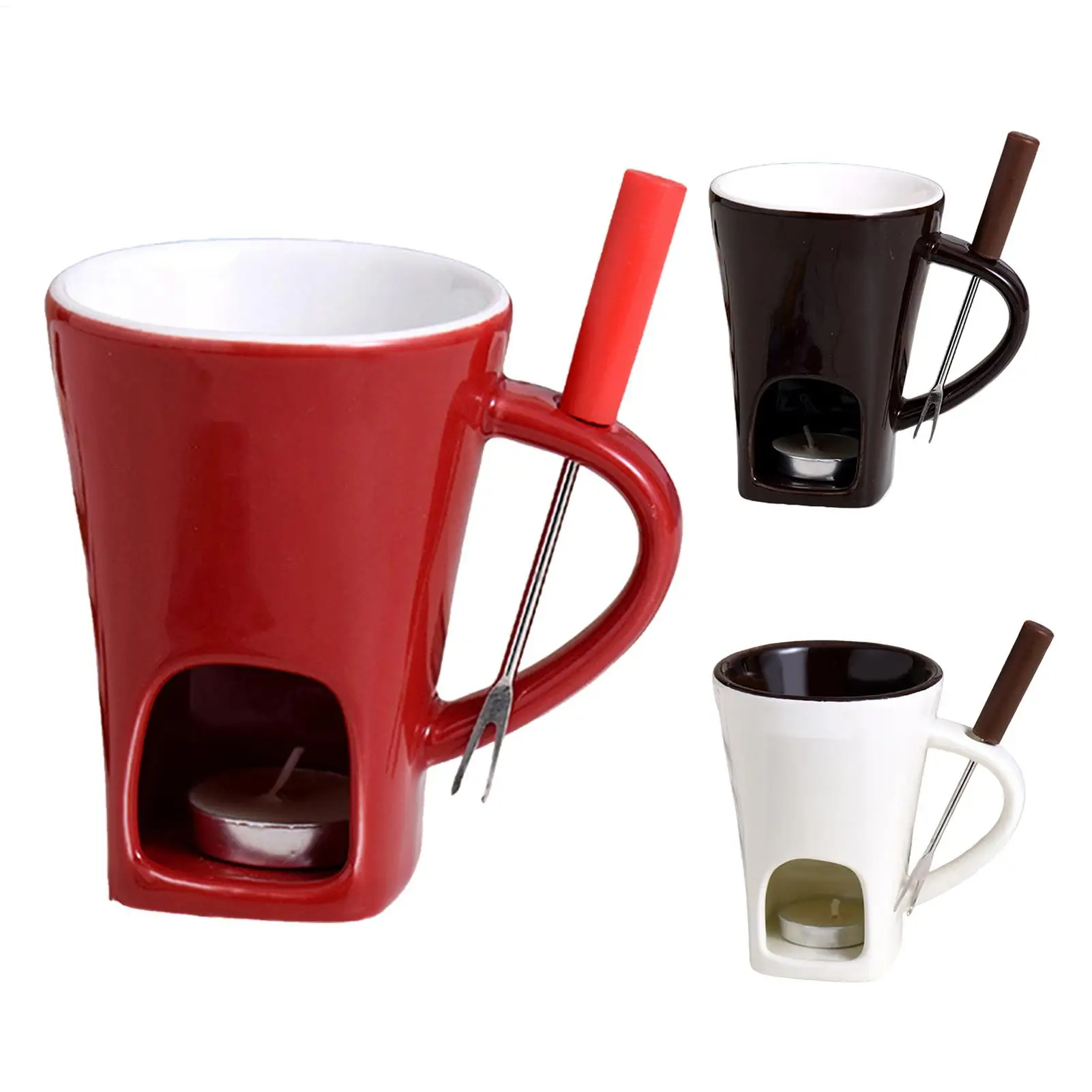 Schokoladen-Fundue-Becher mit Gabel, Kerze, Keramik, persönlicher Schokoladenschmelzbecher für Urlaub, Dessert, Zuhause, Familienfeier, Spaß