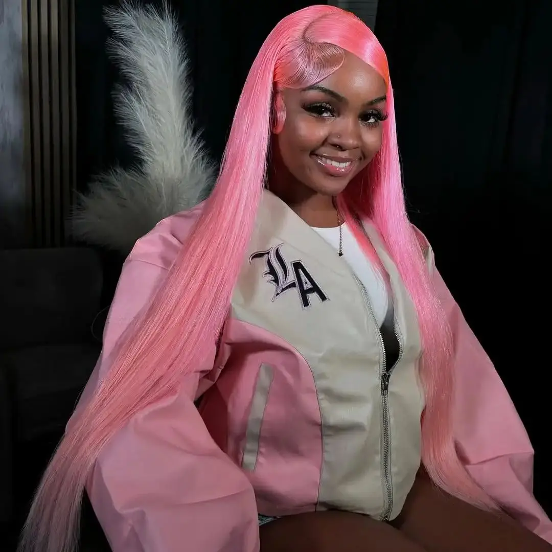 

Розовый парик из натуральных волос с кружевной передней частью 13x4 13x6, прямой парик с HD-кружевом для женщин, 30-32 дюйма, бразильские парики 613 розового цвета