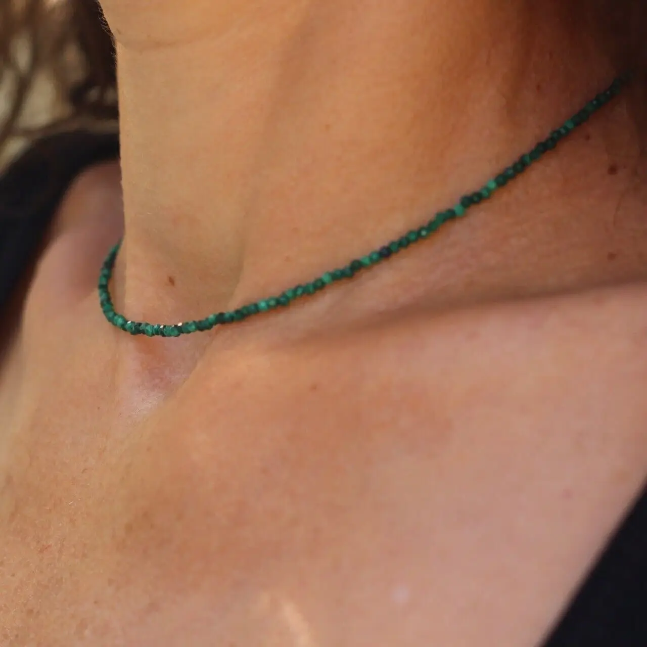 

Natural Faceted Genuine Malachite Stone Beads Choker Dainty Minimalist Necklace