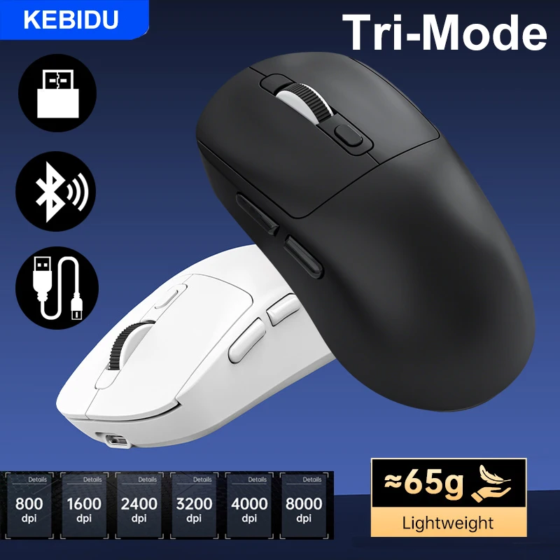 

8000 DPI Adjustable Tri-Mode Gaming Mouse Wireless Gamer Mouse Wired/2.4G/Bluetooth Lightweight Mouse Rechargeable Mute Mice
