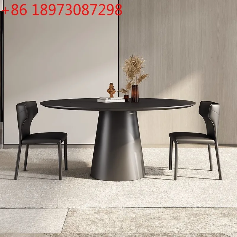 

Шиферный круглый обеденный стол для дома с инкрустацией поворотным столом, чистый черный большой круглый стол