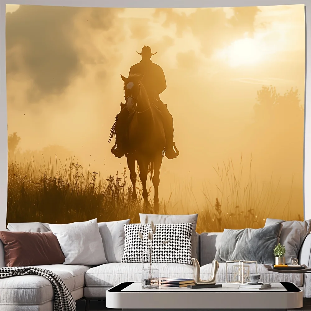 Rustic Western Cowboy Horse Tapestry Wall Hanging Decor 150x300cm Large Sunset American Boho Style Living Room Art