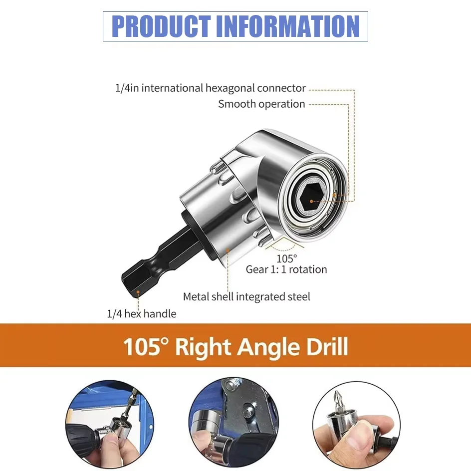 Impact Grade 105 Degree Angle Socket Adapter Power Hand Tool Part Driver Extension Set Screwdriver Holder Drill Nut Attachment