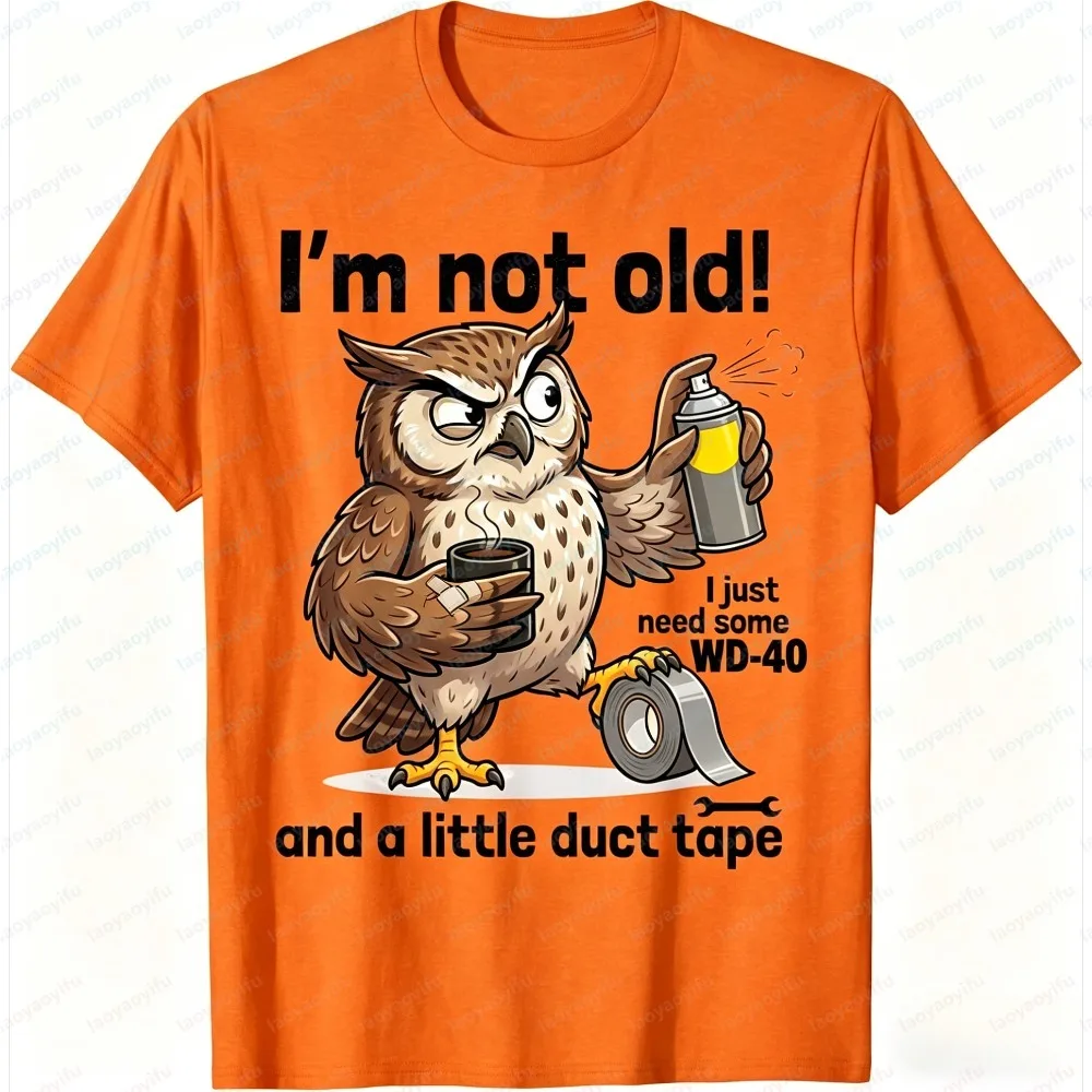 Herren T-Shirt Sommer Kurzarm Mode Lustiges Eulen-WD40-Klebeband Grafik-T-Shirt Lässiges Humor-Baumwoll-Oberteil Tägliche Kleidung Geschenk für Oberteile – Detail 10