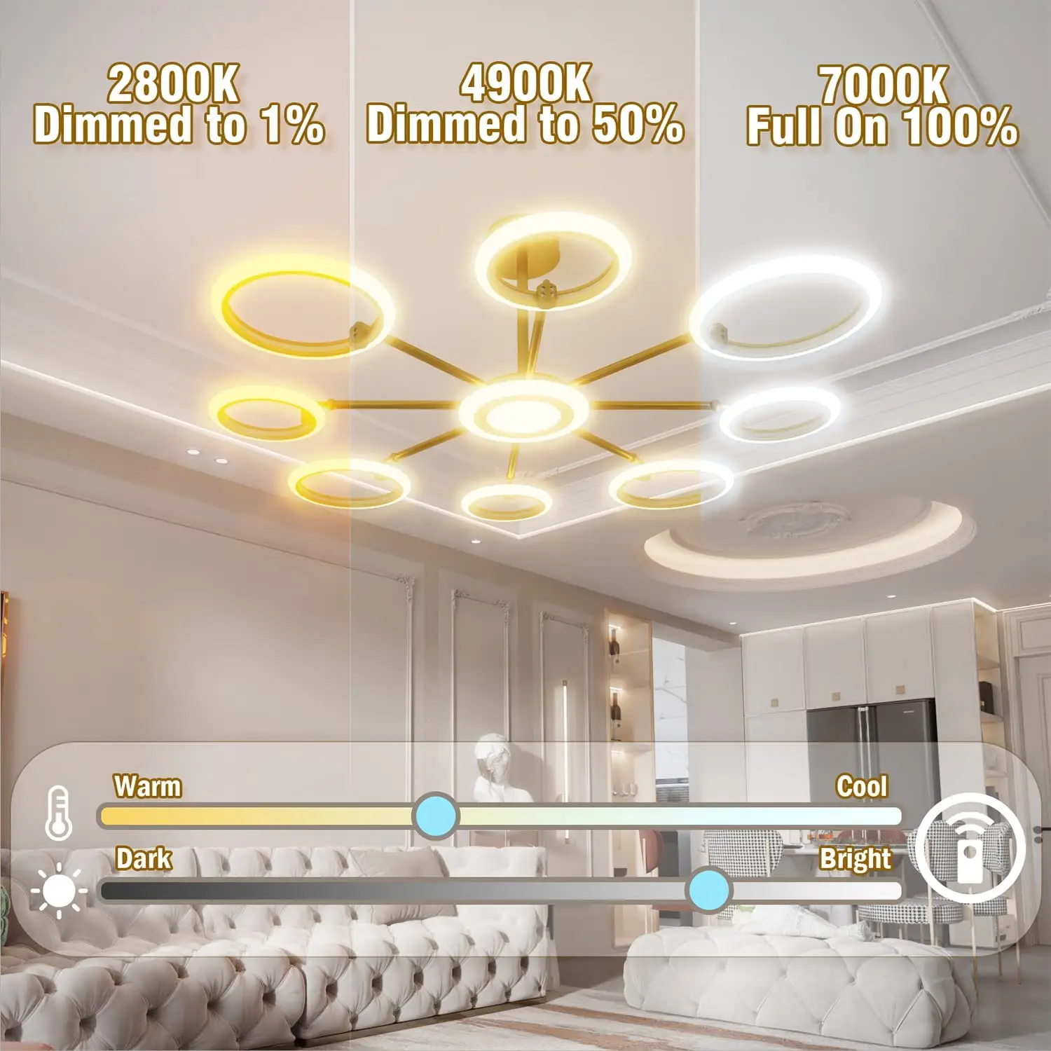 Lámparas de techo LED modernas, accesorio de luz de techo inteligente con Control remoto, atenuación continua, luz interior para sala de estar, 120W