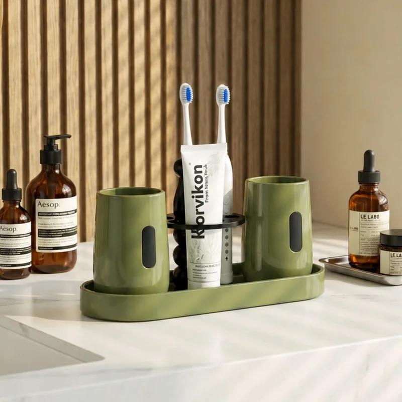 Retro-style bathroom toothbrush holder, toothpaste and toothbrush organizer, bathroom storage rack, countertop wash cup