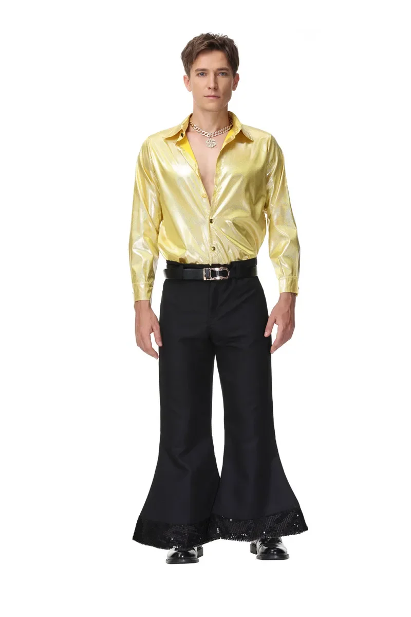 Mannen Jaren 80 Retro Hippie Kostuums Top En Broek Set Disco Stage Performance Cosplay Halloween Feest Verkleedkleding