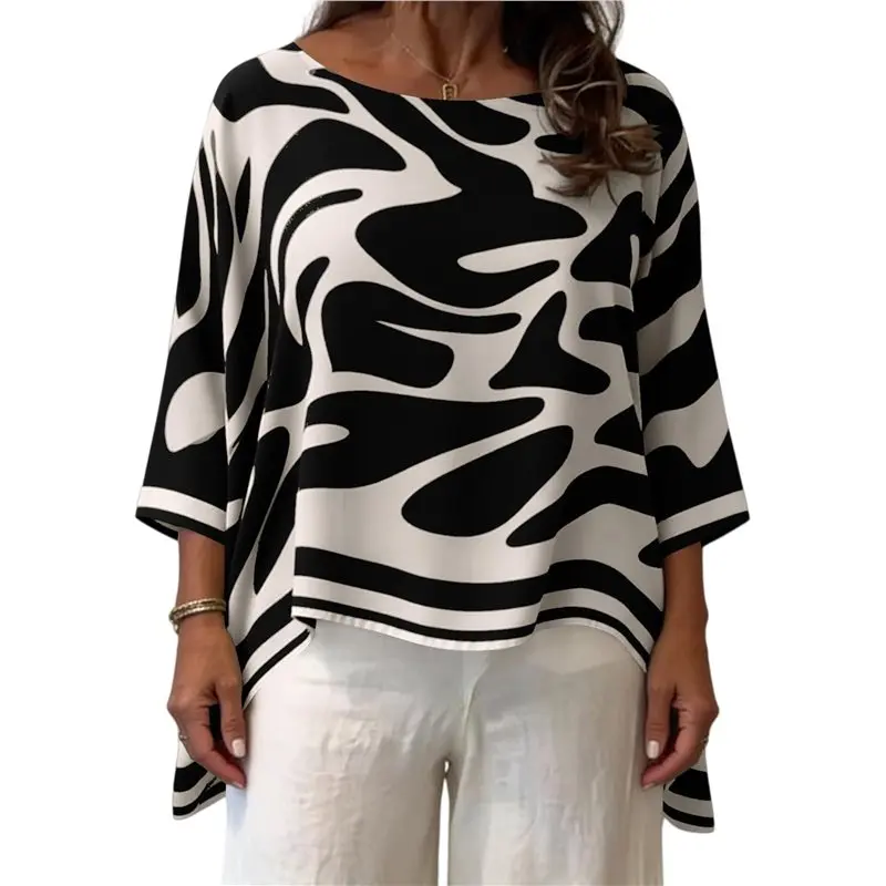 NEW-Oversized Batwing Shirts For Women Graphic Crew Neck Loose Business Casual Tops Dressy Blouses