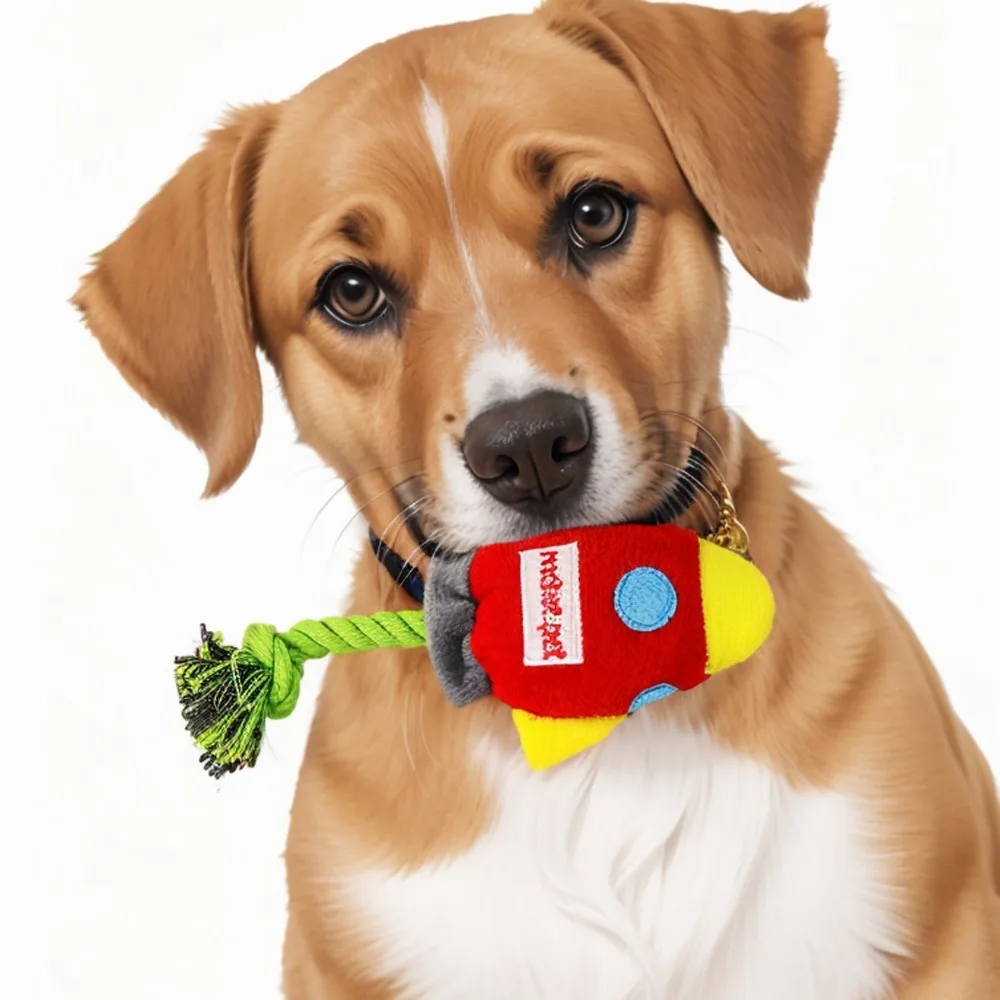 

Plush Pet Dog Sound Plush Toy Bite Resistant Rocket Shape Dog Interactive Toy Soft Dog Chew Toys Pet Training Accessories