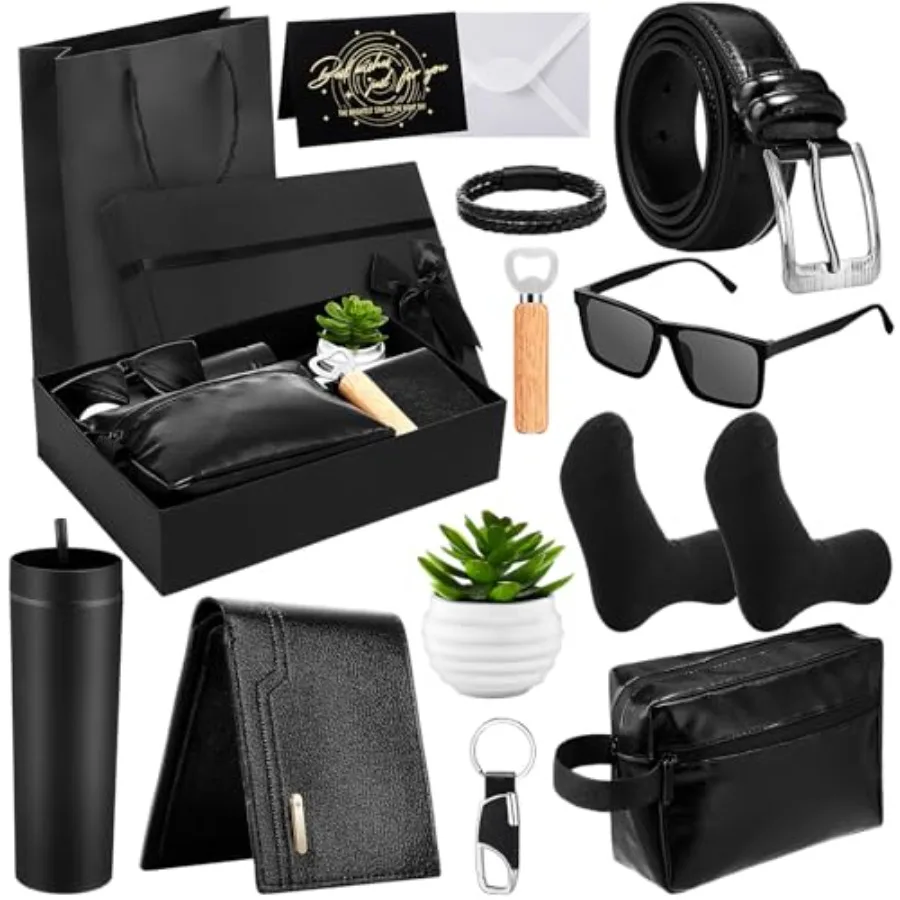 

13 Pcs Birthday Gifts Baskets for Men Father Gift for Men Birthday Gift Box 16 oz Tumblers Wallet Toiletry Bag Sock Bottle Oer