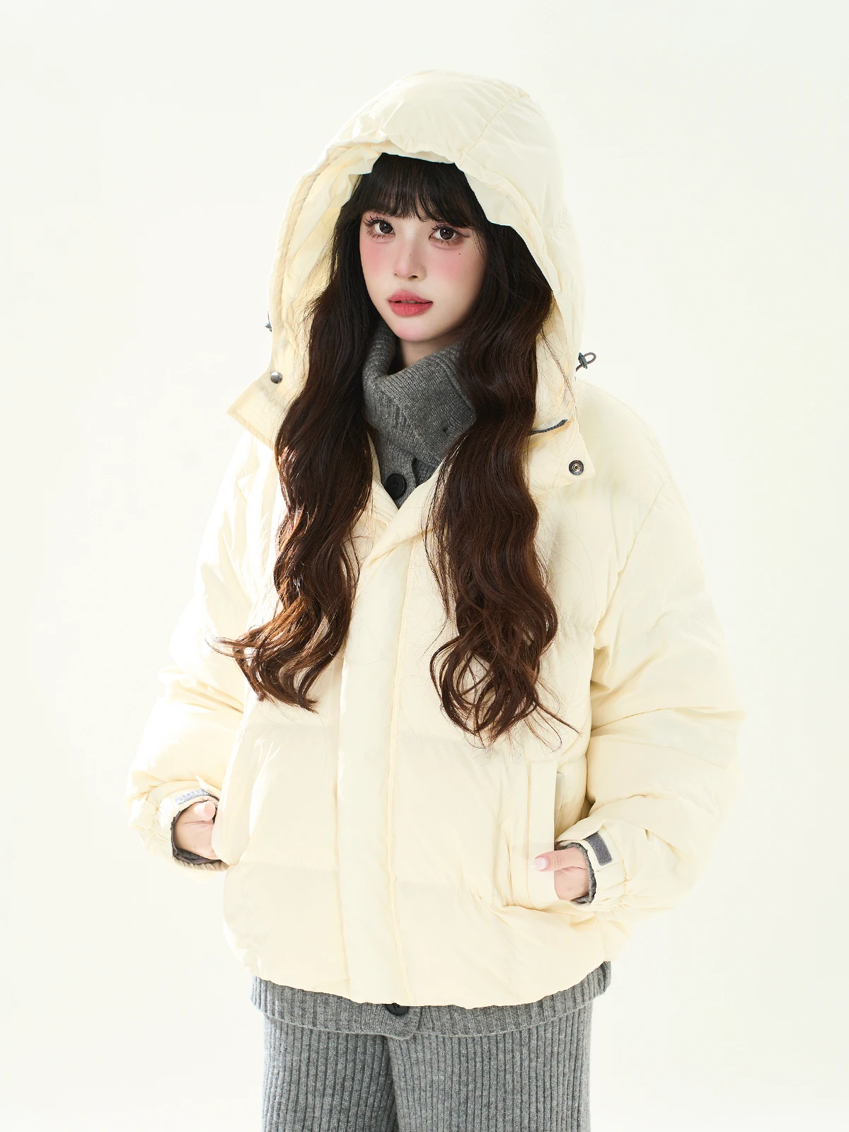 

ENJOG Women's Padded Hooded Jaet 90% White Du down Warm Thiened Casual Sle Winter Outerwear Faionable Loose Fit