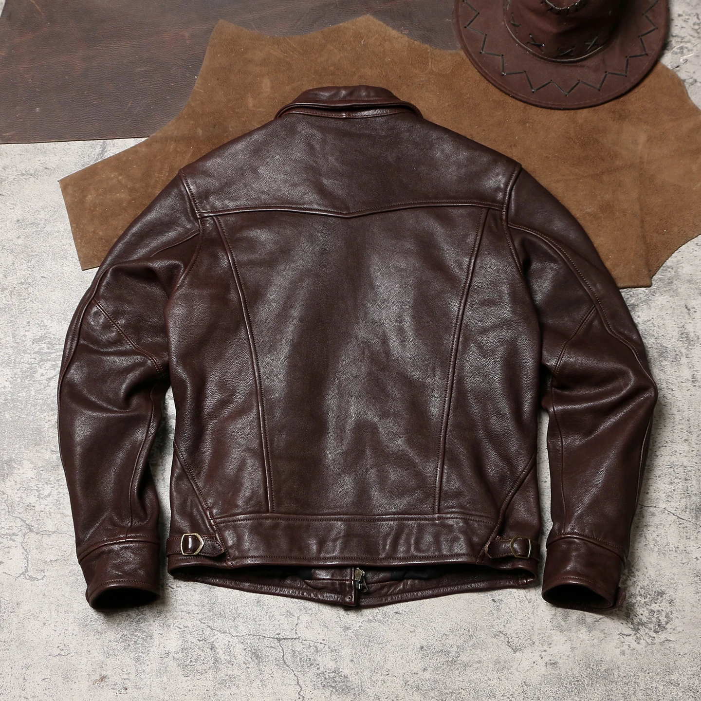 Tailor Brando Vegetable-Tanned Batik Goatskin Classic Mendoza Men's Vintage Genuine Leather Biker Jacket