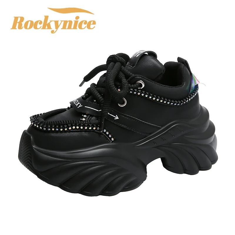 

Fashion Women's Chunky Sneakers Black White Platform Tennis Shoes for Women New Thick Bottom Breathable Leather Sports Dad Shoes