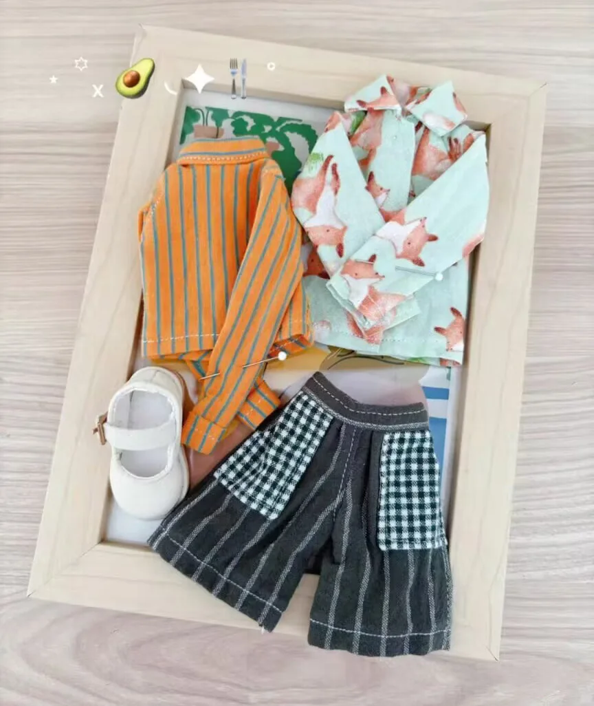 4 قطع قميص مخطط على الطراز الريفي 2025 Blythe/Landoudou + قميص الثعلب/السراويل القصيرة/الجوارب (يصلح لـ Lulu،ymy24،Ob22،24،26،zone، Jenny)