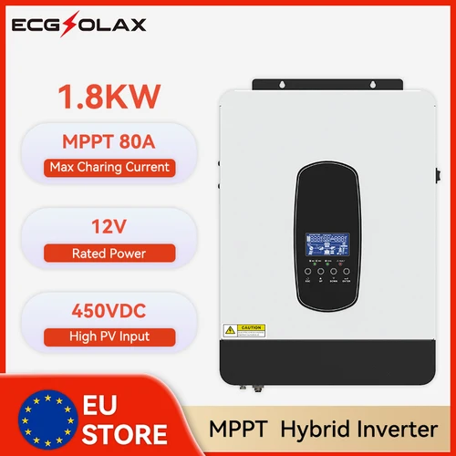 ECGSOLAX 1.8KW 하이브리드 태양광 인버터 12V 220V 그리드 인버터 80A MPPT 충전 컨트롤러 내장 순수 사인파 태양광 인버터