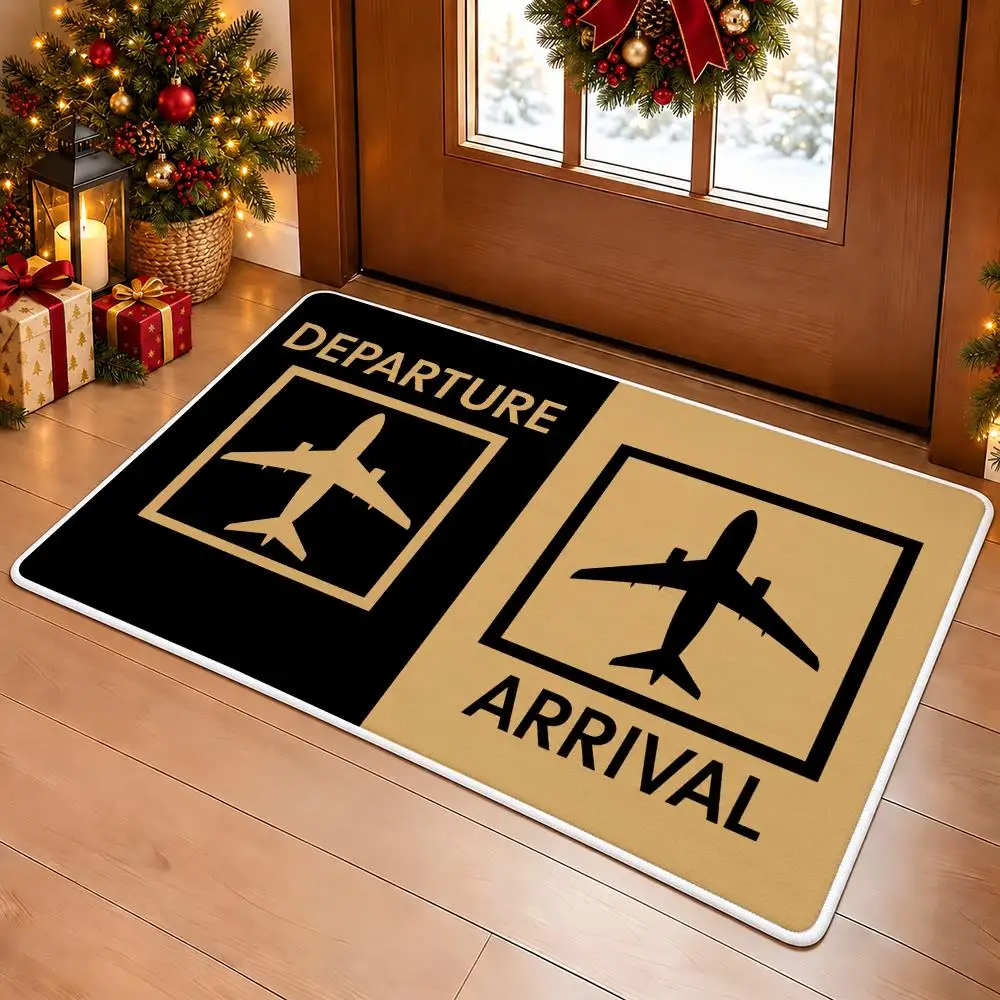 Retro Airport Arrival Departure Floor Mat Soft Non Slip Flannel Door Mat for Bathroom Kitchen Bedroom Home Decor
