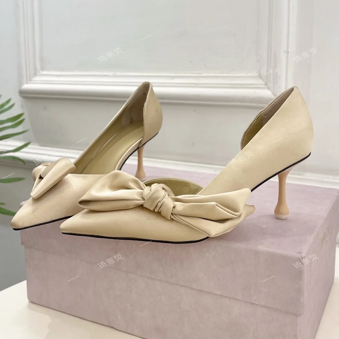 Top Quality Elegant Pointed-Toe Stiletto Heels With A Bow And Low-Cut Design—Versatile Office Sandals And High Heels Botas Mujer