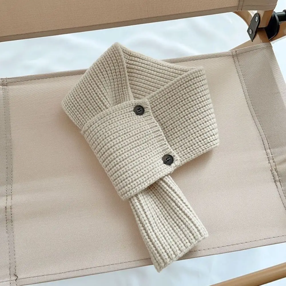 Korean Windproof Baby Cross Scarf Solid Color Cross Collar Kids Neckerchief Knit Button Design Children Muffler Autumn Winter
