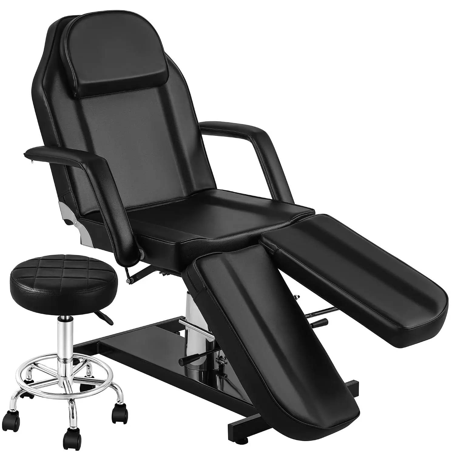 Hydraulic Split Leg Tattoo Chair Adjustable Bed w/ Rolling Stool, Customized