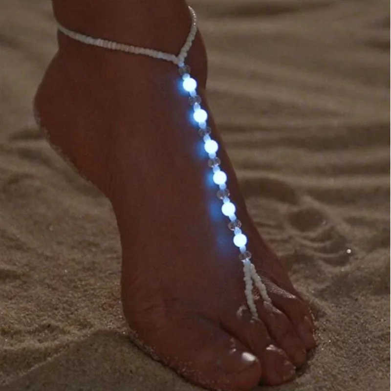 Fashion Glow In The Dark Beaded Mittens Anklet for Women Beach Ankle Bracelet on The Leg Foot Trendy Beach Jewelry Gifts