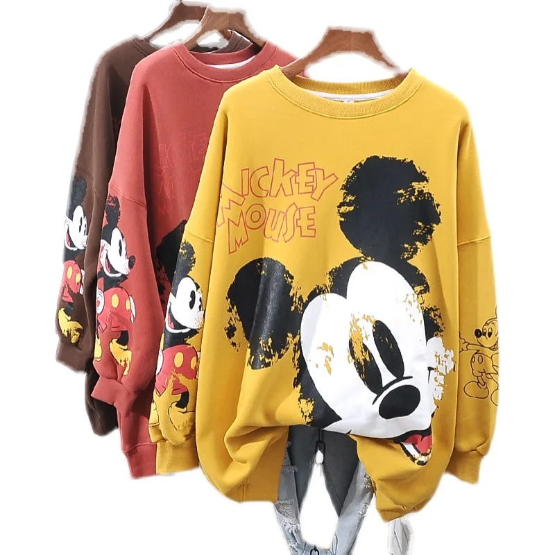 New Sweatshirts  Women Autumn Cartoon Print Tops Long Sleeve Lady Tees Relaxed print Korean edition Sweatshirts hot sale