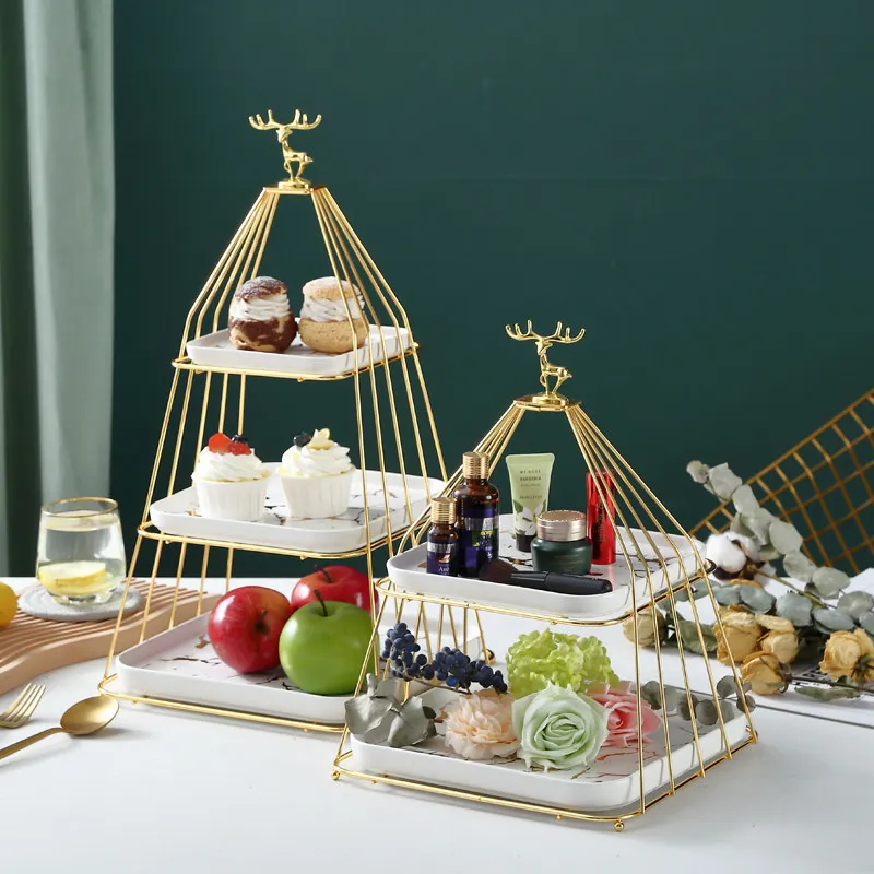 European light luxury afternoon tea snack display stand dessert table two layers three layers cake rack cake snack table