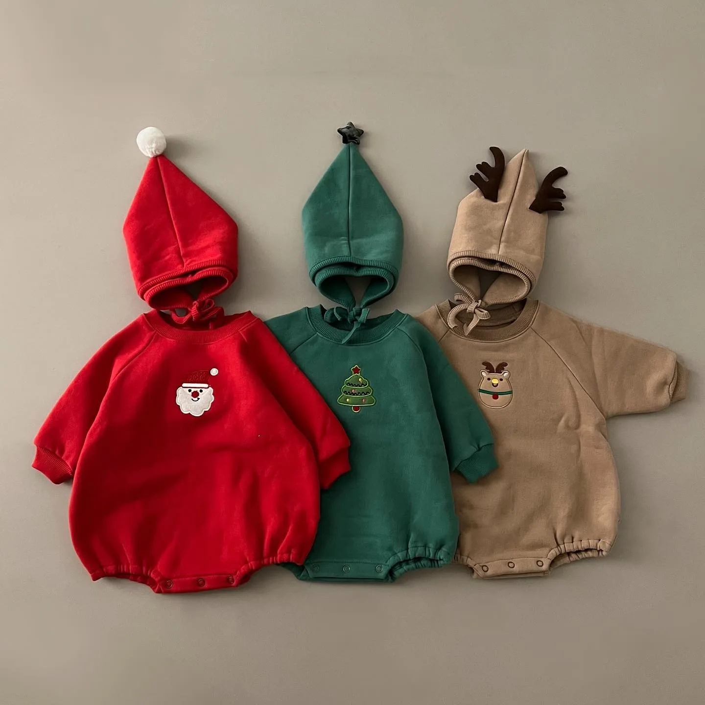 

Baby Christmas Plush and Thick Rompers Cute Warm Simple All-match Embroidered Cartoon Rompers Autumn and Winter