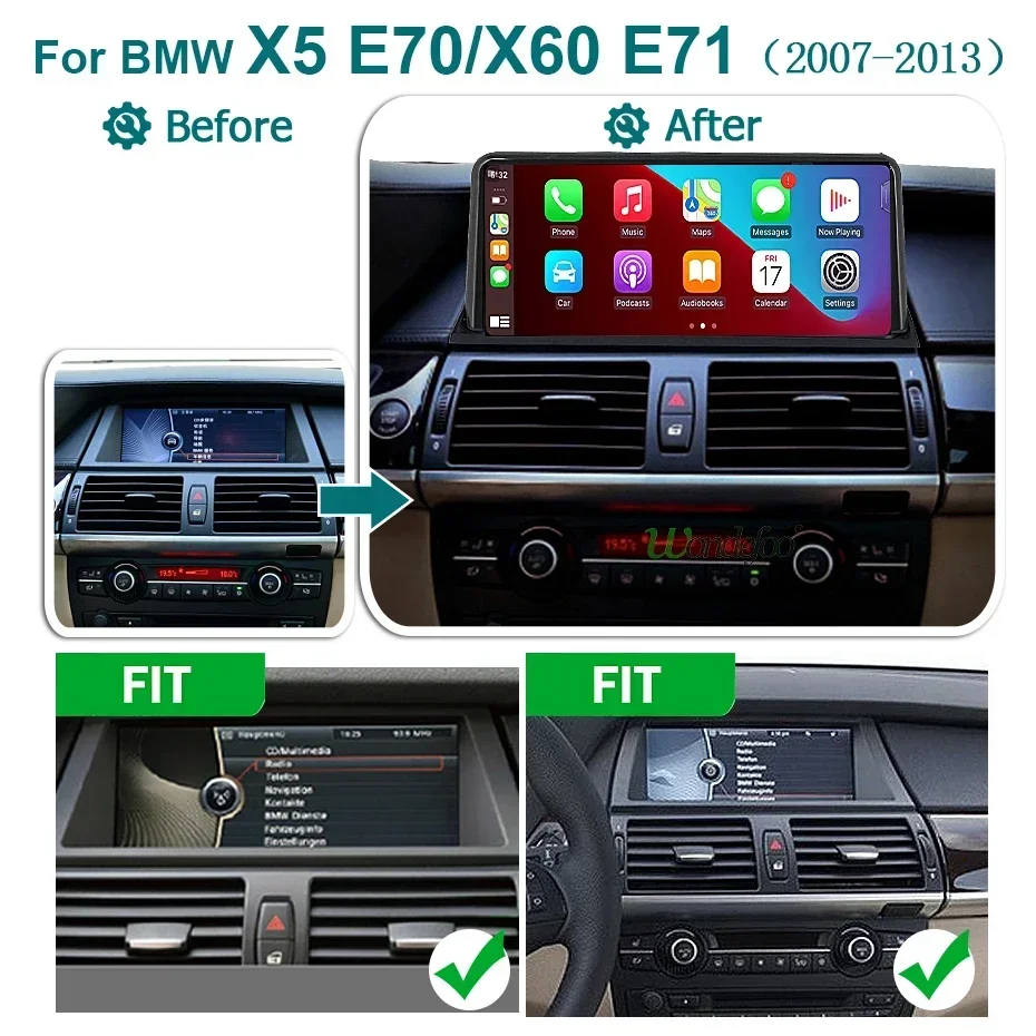 12.5'' Screen Wireless Carplay Android 14 Auto Car Radio FOR BMW X5/X6 E70 E71 2007-2013 Bluetooth 2DIN Stereo Multimedia Player