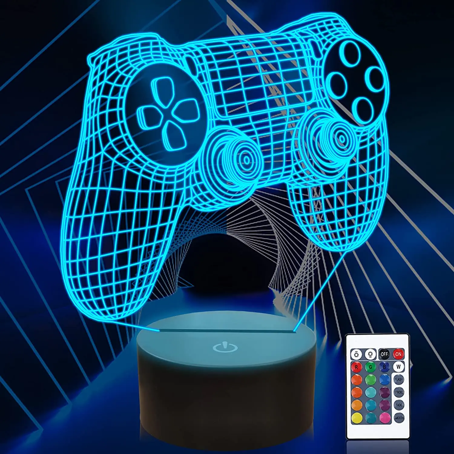 

3D Gamepad Illusion Lamp, Game Controller Night Light Remote Control 16 Color Changing Gaming Room Decor Best Gamer Gift