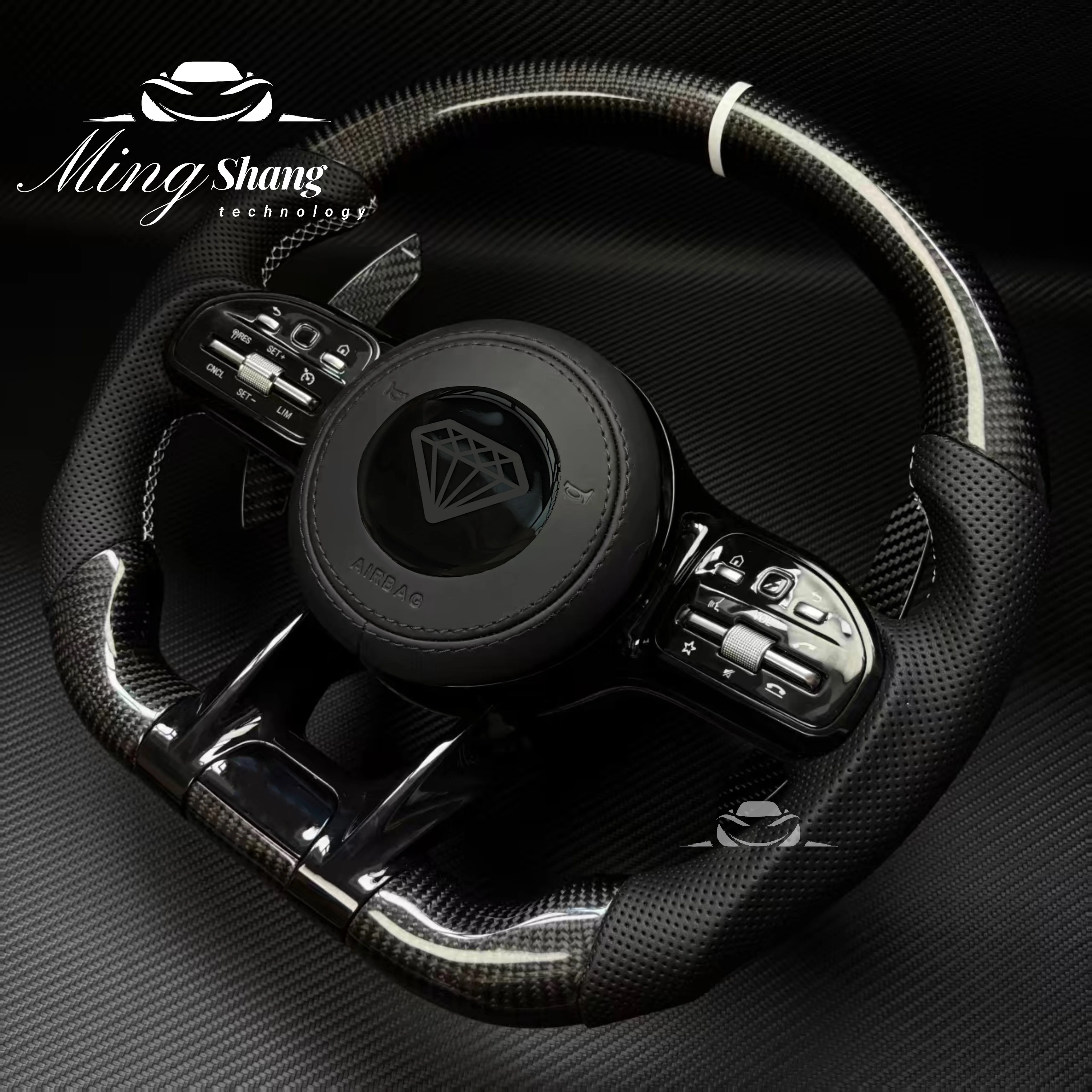 عجلة قيادة ألياف الكربون للسيارات لمرسيدس بنز W206 W205 W204 W222 W223 W212 W213 W177 W463 AMGs GT GLS63 GLE63 SL63 CLS Gls