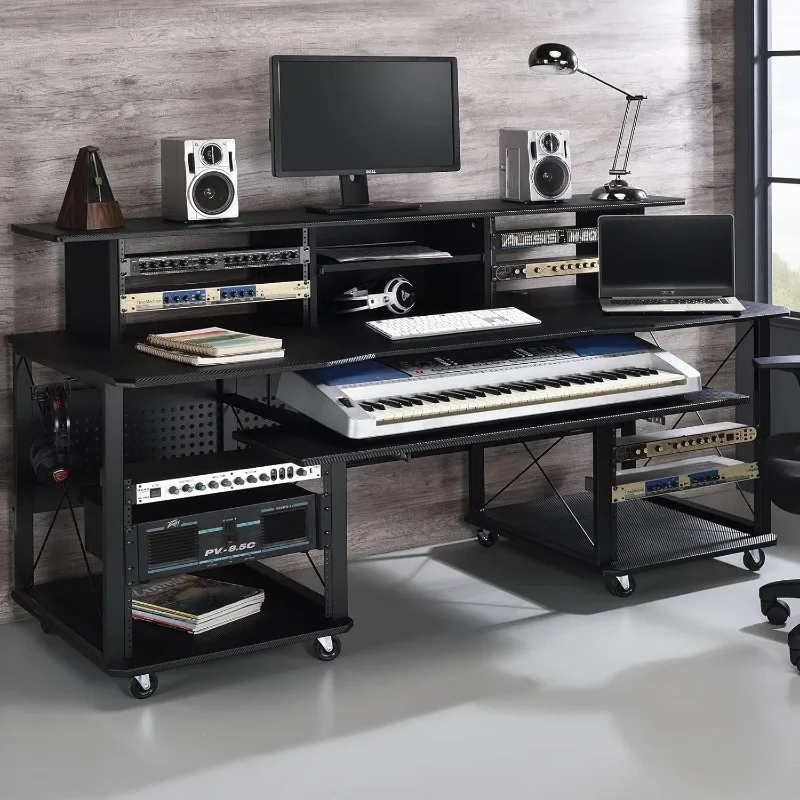 Furniture Metal and Wooden Music Desk with Wheels, Black