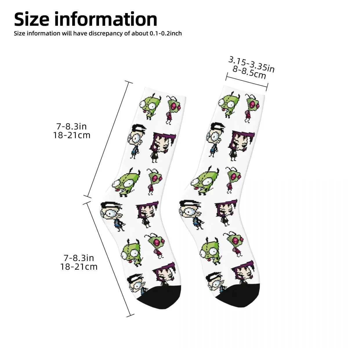 Chaussettes de basket-ball non ald pour hommes et femmes, personnages Invader Zim, 8 bits, mode automne et hiver