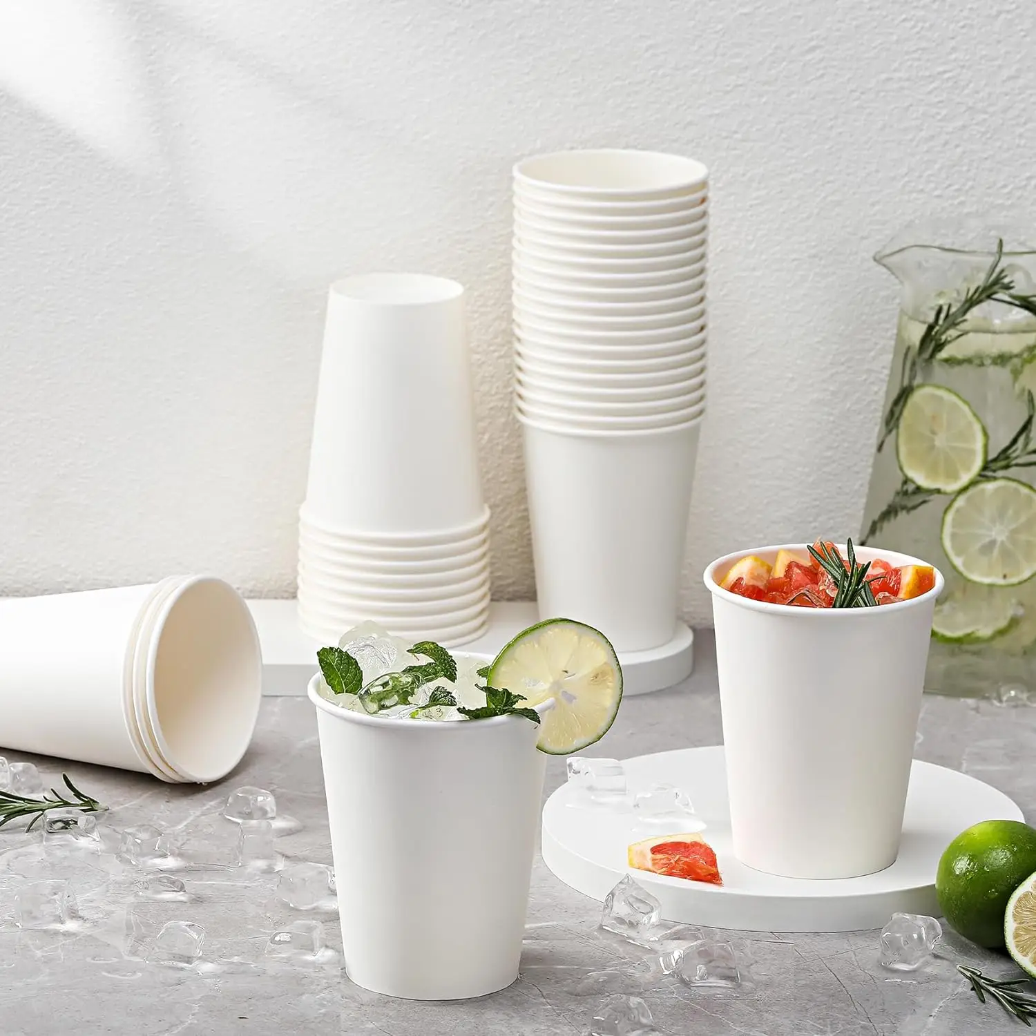 16 oz White Paper Cups, Disposable Paper Cups,Beverage Drinking Cups for Party, Picnic, BBQ, Travel, and Event 50 PCS