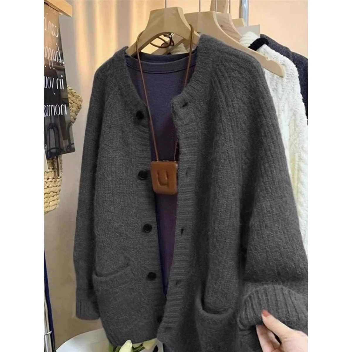 

Мягкий уютный вязаный кардиган-свитер для мужчин и женщин, свободный, длинный рукав, из полиэфирного волокна, осенне-зимняя повседневная одежда