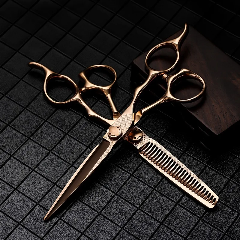 VG10 6Inch Salon Hair Stylist Professional Hairdressing Scissors Rose Gold Flat Teeth Thinning Shear