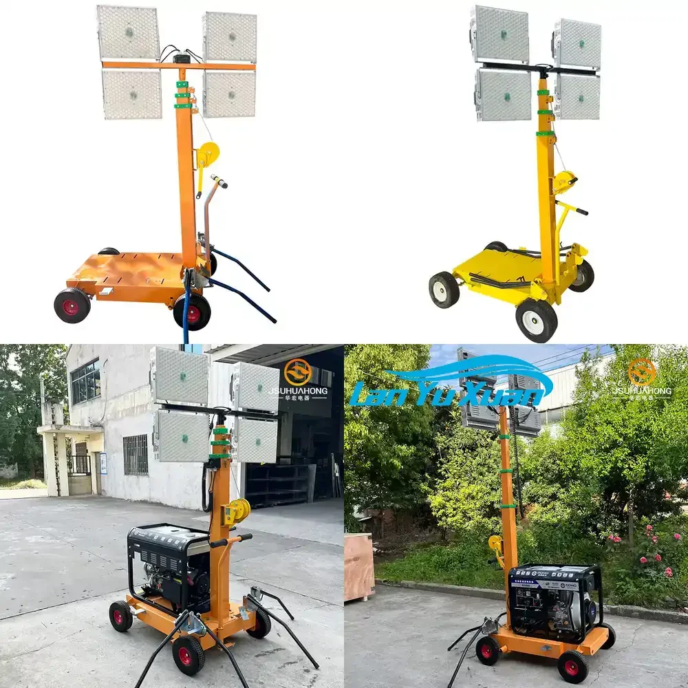 

2026 Hand Crank Adjustable Mobile Light Tower for Construction Emergency Flood Control for HMF955 Portable LED Work Light