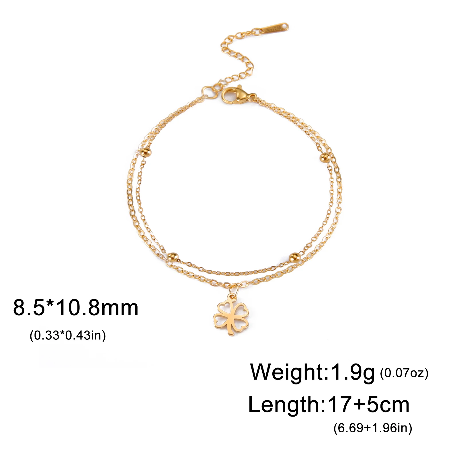 Cazador Four Leaf Clover Bracelet for Women Stainless Steel Lucky Jewelry Double Chain Bracelet on Hand Birthday Gift 2024 New