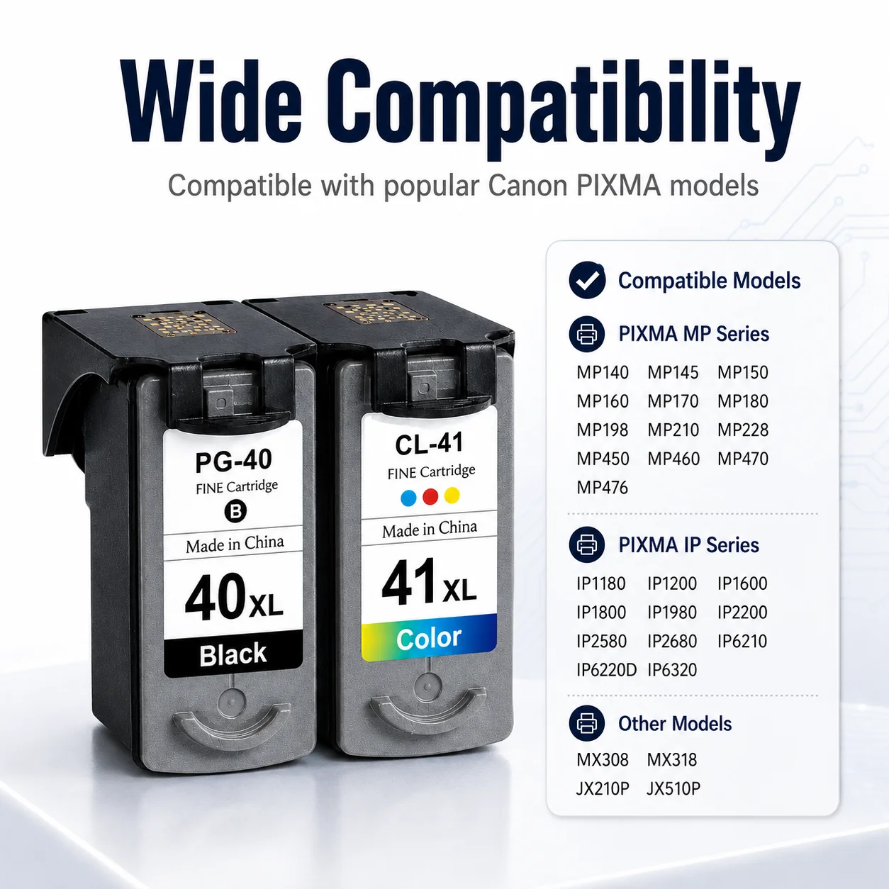 PG-40XL CL-41XL Ink Cartridge Compatible for Canon PIXMA MP140 MP150 MP160 IP1800 MX300 Printer Black Color Ink