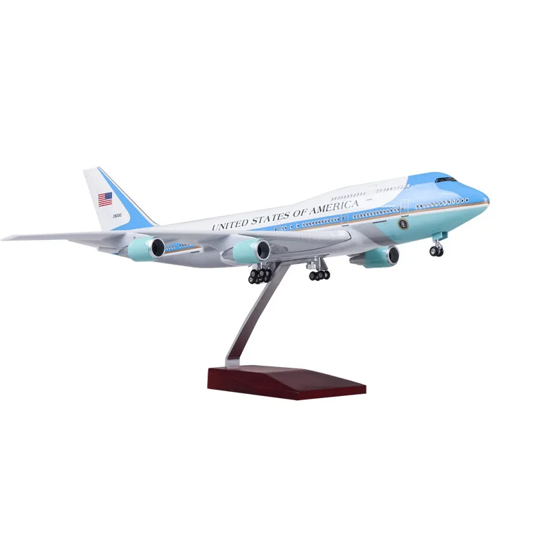 47cm Air Force One Simulation Boeing 747 Resin Passenger Aircraft Model Finished With Wheel Light 1:150 Collection Memorial