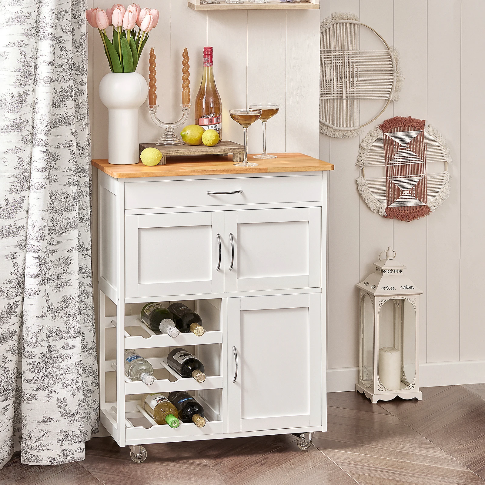 SoBuy FKW45 Servierwagen mit Flaschenablagen Küchenwagen zum Rollen Kücheninsel freistehend Für Küche, Wohnzimmer, Esszimmer – Detail 1