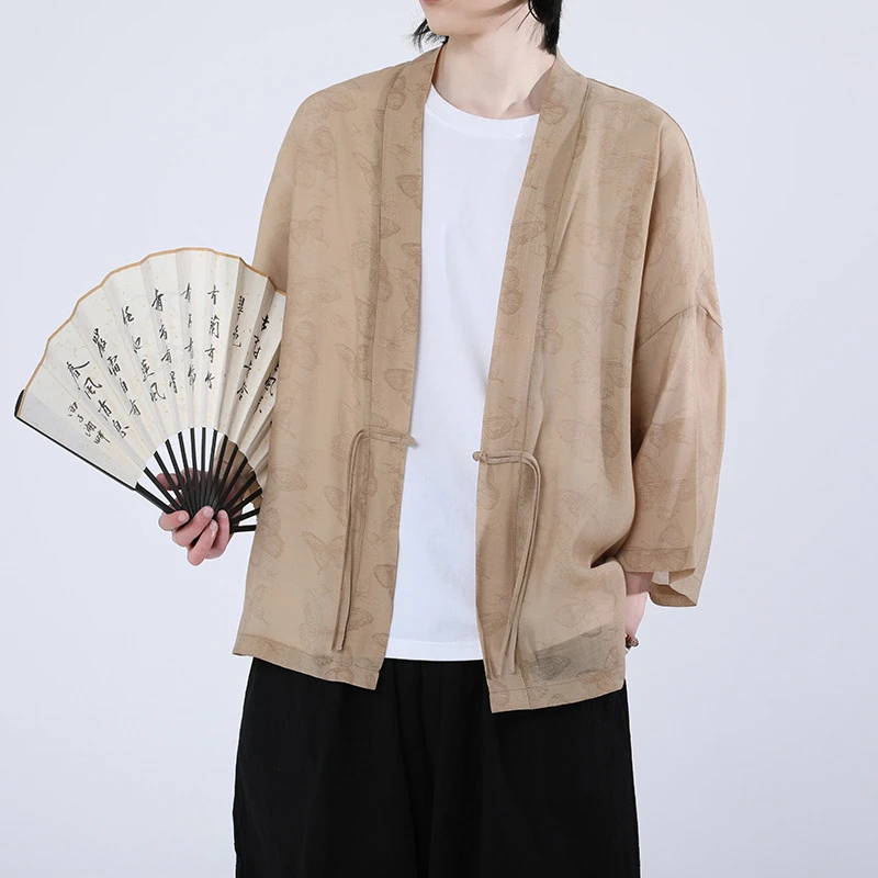 

Male Japanese Kimono Plus Size 5XL Cardigan Jacket Retro Traditional Taoist Robe Yukata Haori Harajuku Coats Samurai Costume