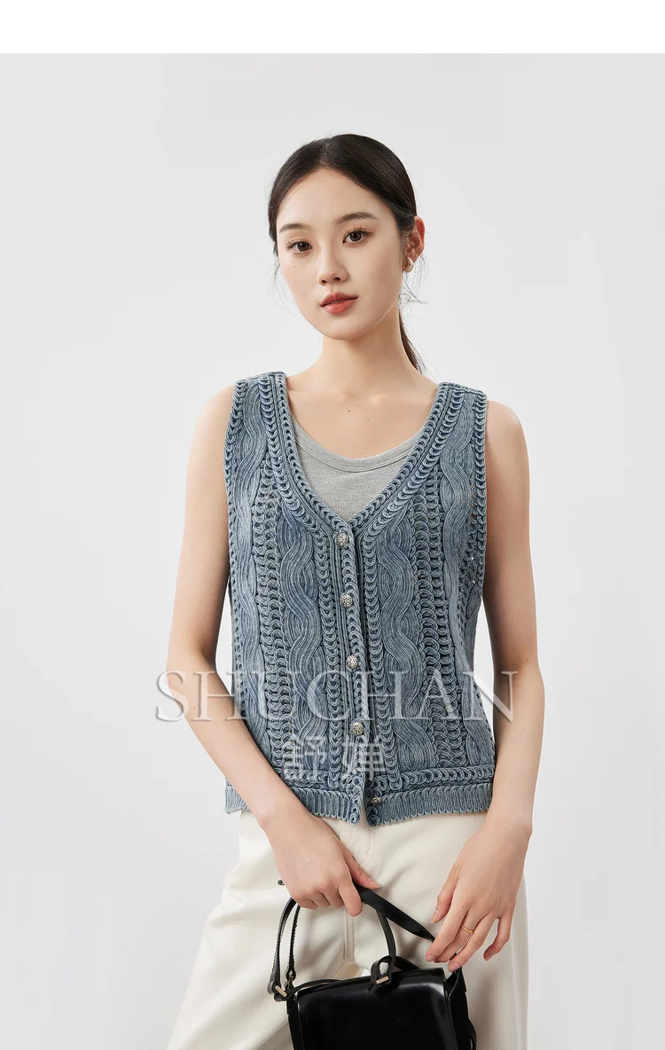 Knitting Embroider Knitting Sleeveless Vest 2024 Autumn Fall Retro 100% Cotton Sweater Mujer  Vest for Women