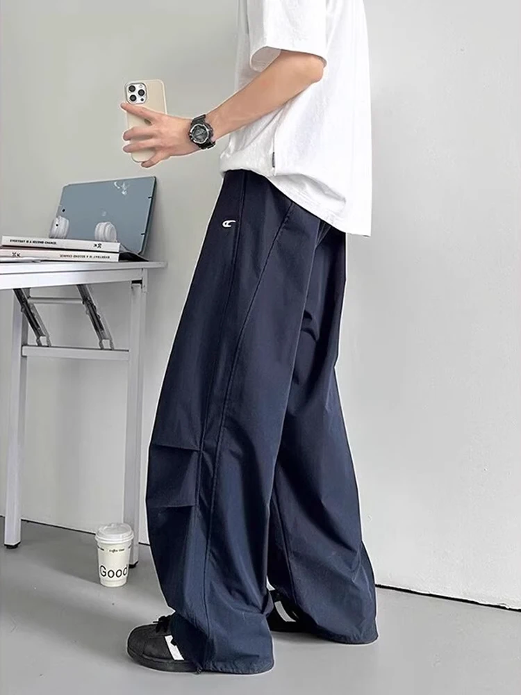 

Qui Dry Embroidered Loose Wide Leg Pants Men's Summer American Retro Pleated Loose Soldier Workwear Long Trousers