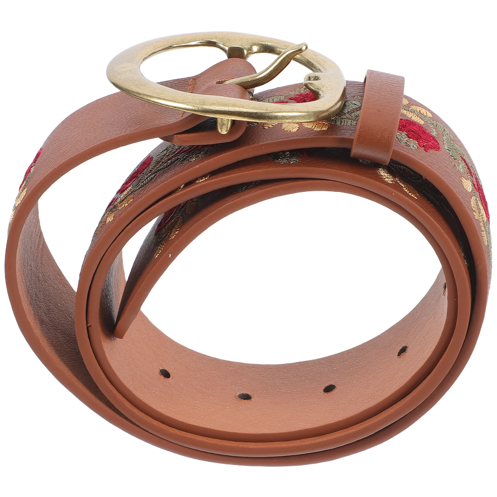 

Embroidered Belt Boho Belts Women Brown Flower Buckle Adjustable Waist PU Durable Comfortable Floral Embroidery Western