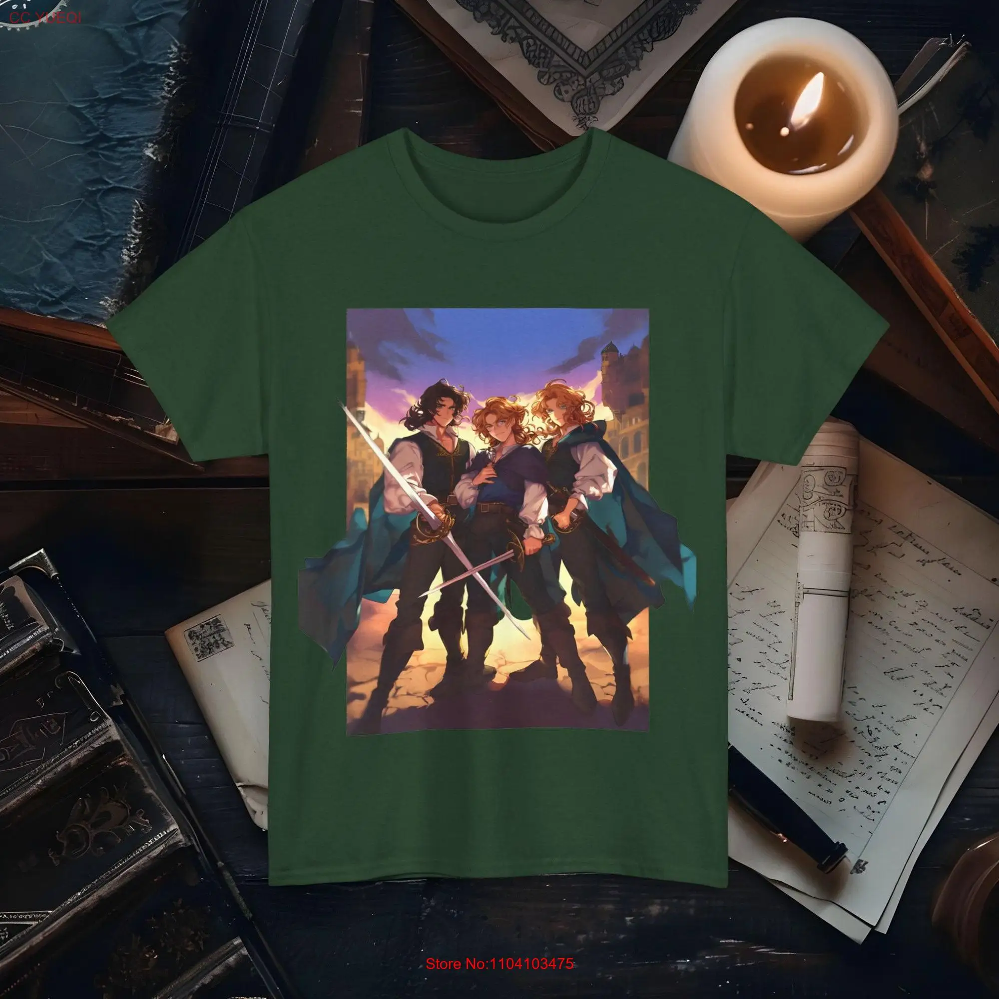 Three Musketeers Anime Style Cartoon T Shirt Unique Art for Fans Classic Literature long or short sleeves