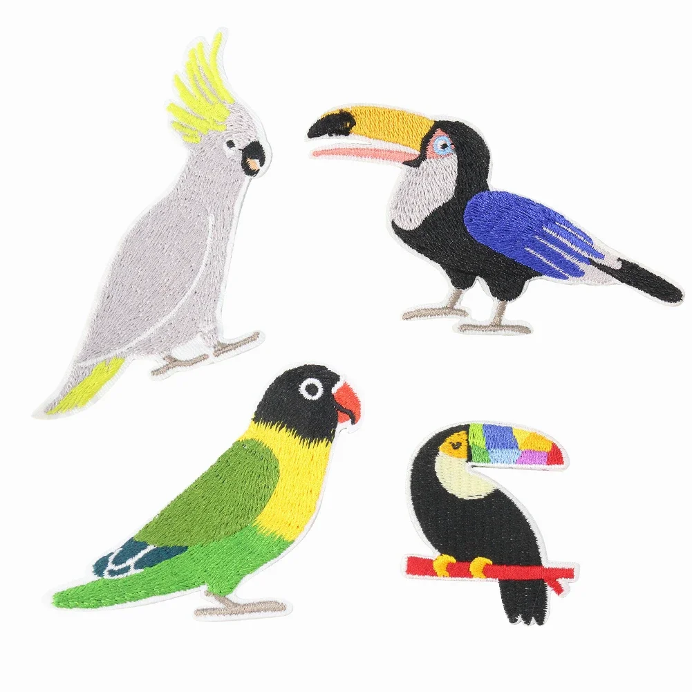 2pcs Cartoon Parrot Crow Cloth Stickers Animal Bird Embroidery Applique Iron Patch Children's Clothing Ornaments Sewing Supplies