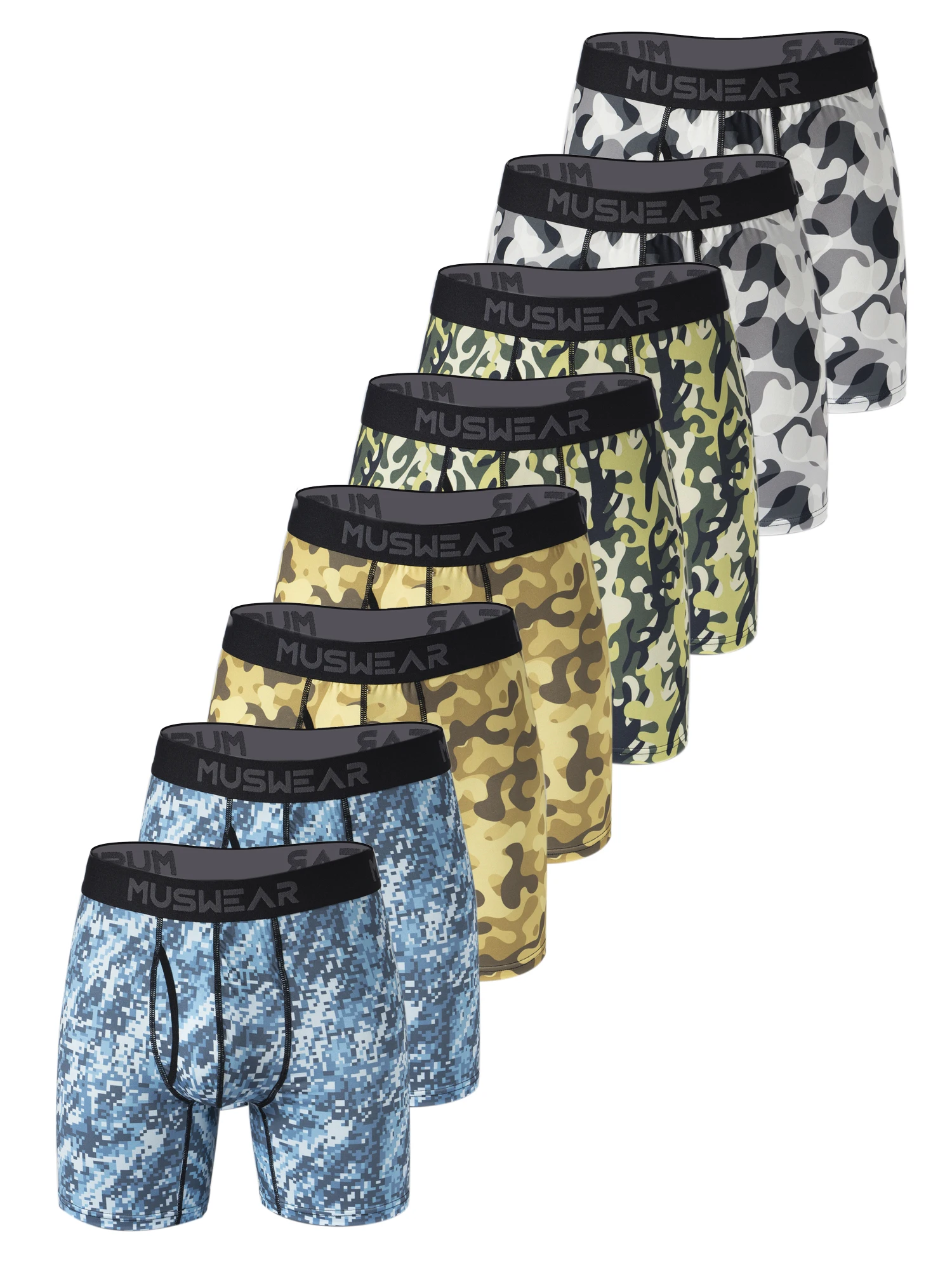 

MUSWEAR 8pcs Men's Boxer Briefs with Side OpeningDouble-Sided Brushed High Elasticity All-over print Wide Waistband Quick-Drying