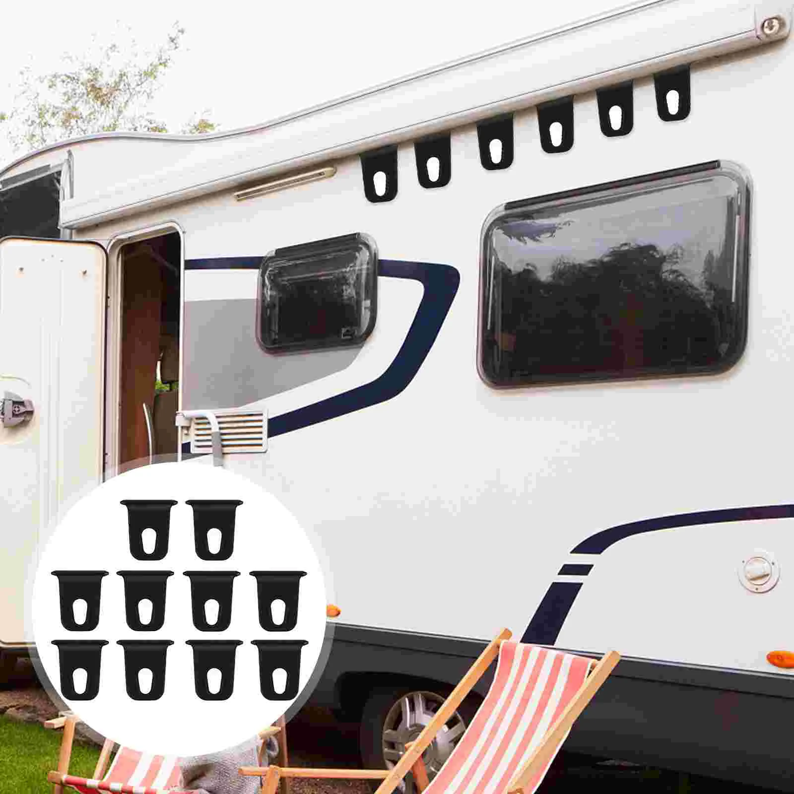 Gancho do toldo ao ar livre para pendurar RV, Hitch Touring Car, Material plástico preto, 10 pcs