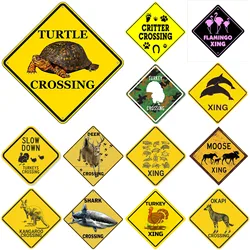 Animal Turtle Xing Crossing Metal Tin Road Signs Aluminum Reflective Black on Yellow Metal Sign Weatherproof for Outdoor Use