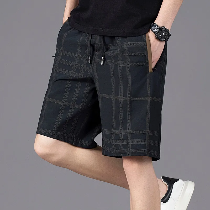 Chinese Trendy Brand Men's Shorts Summer Printed Color Block Plaid 5 Casual Shorts Cross Border Streetwear
